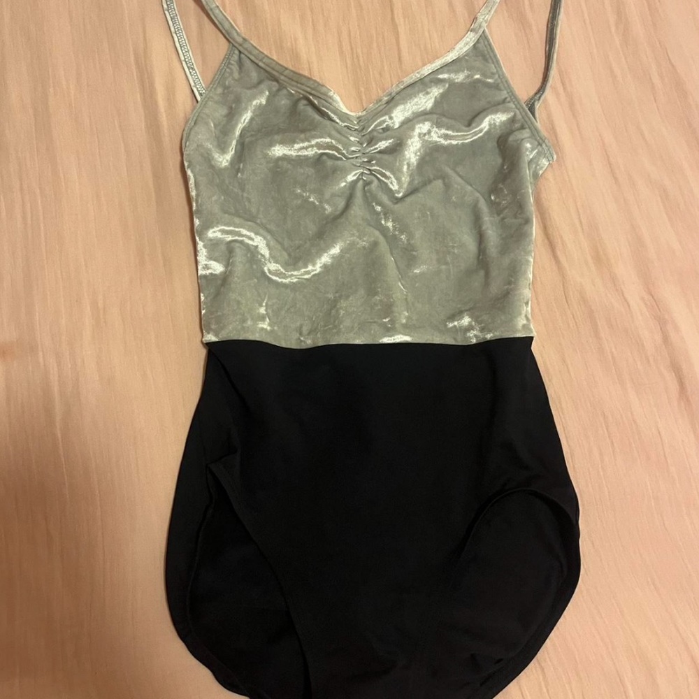 ainsliewear black nylon silver velvet leotard/bodysuit 🌟